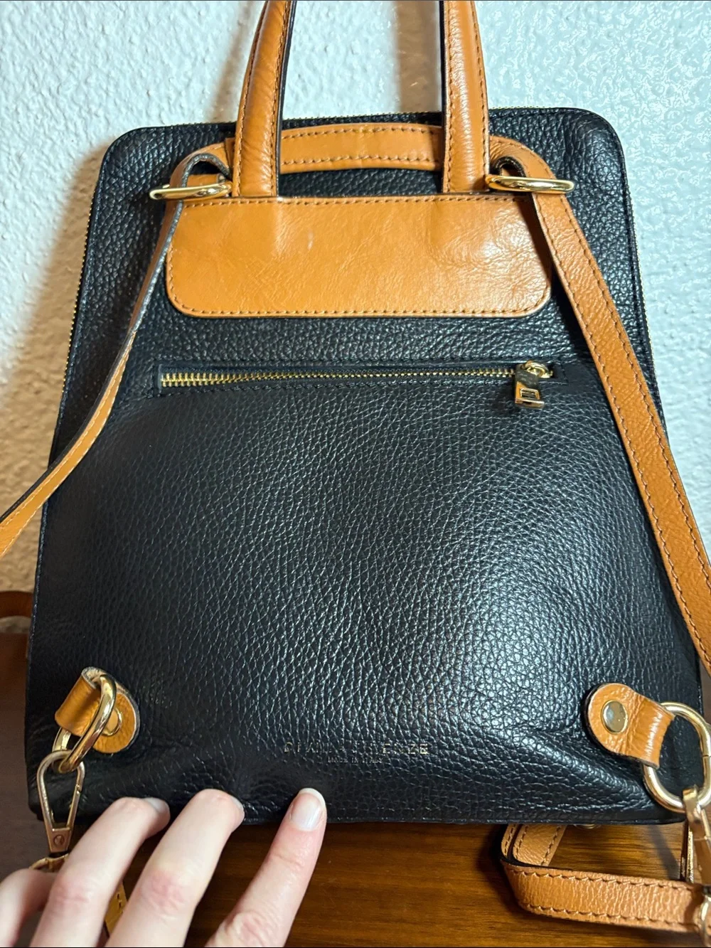 Divina Firenze Black Pebbled Leather Backpack
